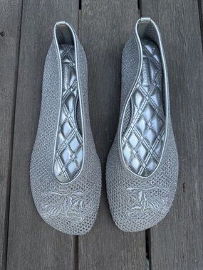 Burberry Silver Lurex Style Mesh Ballerina Flats 37.5, 7.5